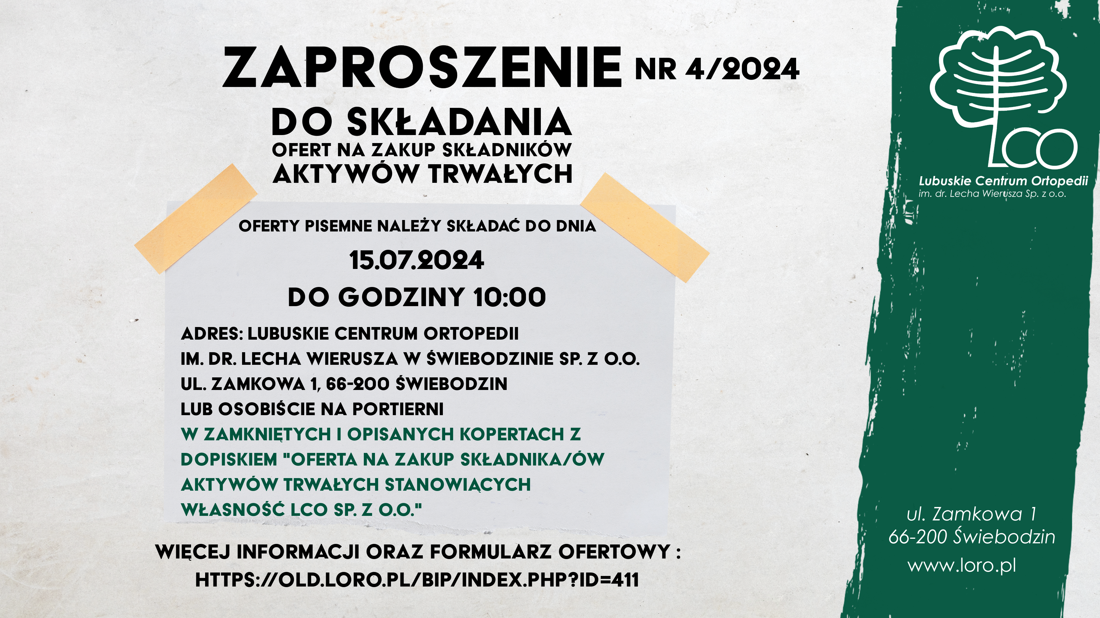 You are currently viewing Zaproszenie do składania ofert na zakup składników aktywów trwałych nr 4/2024